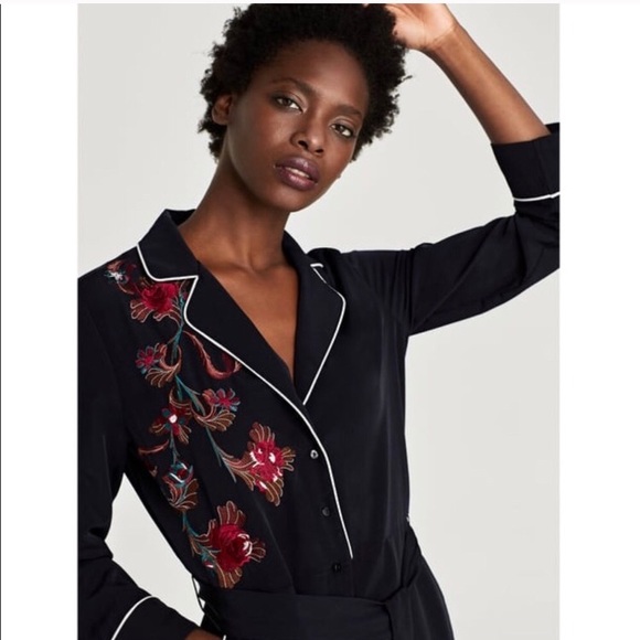 Zara embroidered jumpsuit with belt - Picture 2 of 8